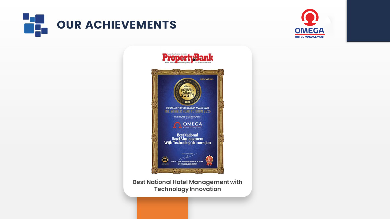 Our Achievements : <ul> <li>The First Local Operator Hotel Management with Business 4.0 from Property & Bank</li> <li>Certificate of Excellence 2018 from Tripadvisor</li> <li>Award of Excellence 2019 from TRUSTYOU</li> <li>Exceptional Guest Experience Value 2018 from Traveloka</li> <li>The Most Promising Brand 2019 fromFranchise Magazine</li> <li>Best in Service Hotel Exclusive Award 2019 from Pegipegi</li> <li>Customer Review Awards 2018 from Agoda.com</li> <li>Guest Review Award 2017 from Booking.com</li> </ul>